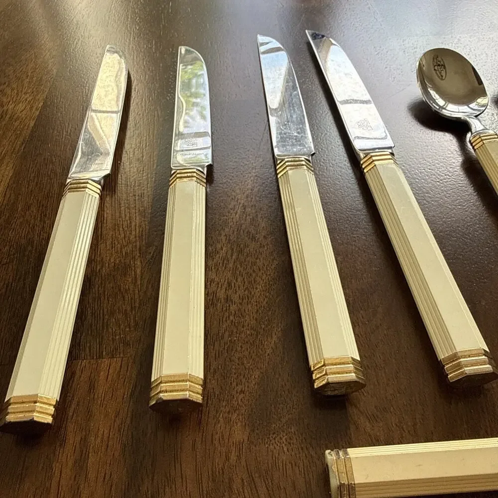 12 Mikasa Jack Lenor Larsen Navarro Knives Spoons Flatware Vintage 1980’s